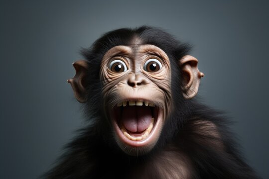 Happy surprised monkey with open mouth.