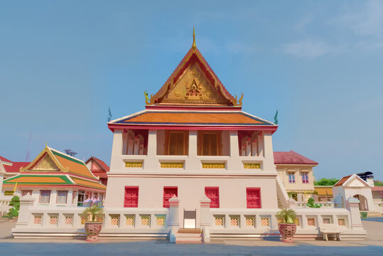 Thai temple with watercolor painting photo effect
