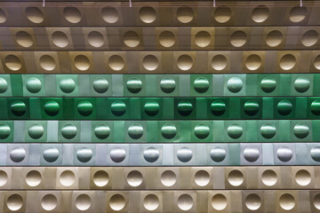 Geometric structure. Pattern. Pattern. Architecture element. Metal ovals, an element of wall cladding. Abstract background