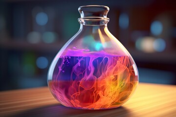 Close Up of a Science Beaker Filled with Multi Colored Liquids. AI Generative