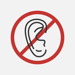 No hearing line icon. Mute audio sound symbol. PPE protect hearing. Vector