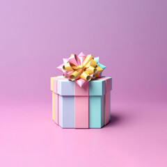 Fototapeta premium Present box with ribbon and bow on pastel pink background. Holidays and festive concept. Gift theme.