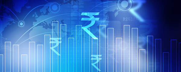 2d rendering Stock market online business concept. business Graph with indian rupee sign
