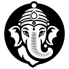Indian god ganesh in a black circle vector illustration, ganesha logo