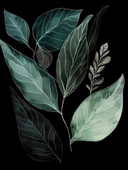 Ai Generated Art A Watercolor Painting of an Abstract   Leaves on a Black Background in Green Colors