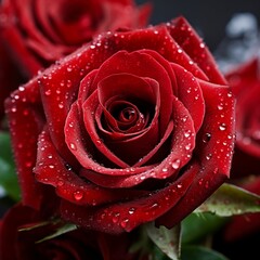 Red roses with water drops on the petals generative ai