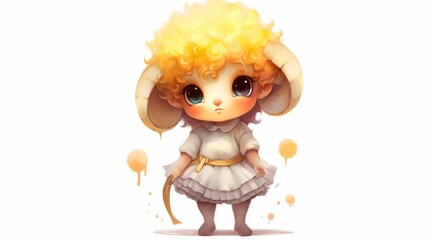 a small cartoon baby aries with grey and white eyes in.Generative AI