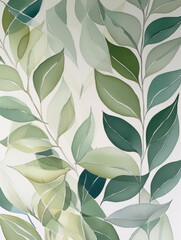 Ai Generated Art A Watercolor Painting of an Abstract  Eucalyptus Branches and Leaves on White Background in Bright Pastel Sage Green Colors