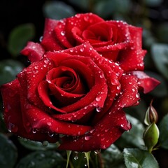 Red roses with water drops on the petals generative ai