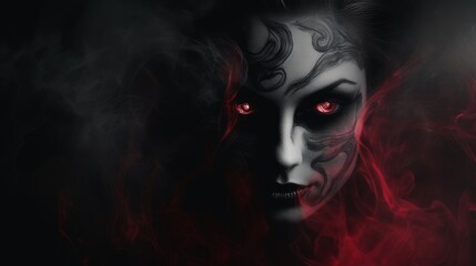 demon woman in halloween smoke