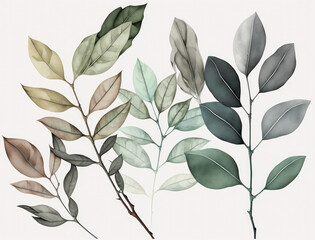 Ai Generated Art A Watercolor Painting of an Abstract  Eucalyptus Branches on White Background in Bright Pastel Sage Green Colors