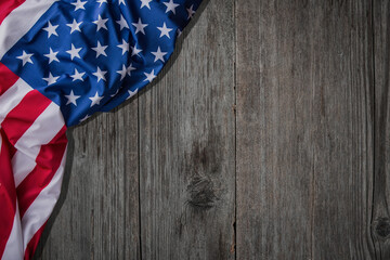 United States Flag On wooden background or backdrop, copyspace for your individual text. Memorial Day. Independence Day, Labor Day, Veterans Day.