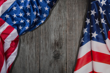 United States Flag On wooden background or backdrop, copyspace for your individual text. Memorial Day. Independence Day, Labor Day, Veterans Day.