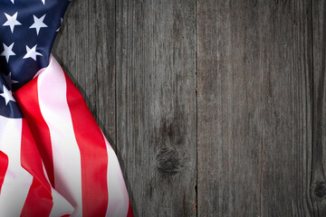 United States Flag On wooden background or backdrop, copyspace for your individual text. Memorial...