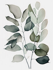 Ai Generated Art A Watercolor Painting of an Abstract  Eucalyptus Leaves Isolated on White Background in Bright Pastel Sage Green Colors