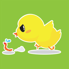 chick chasing a worm