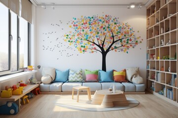 Create a a white mock up wall in the childrens room.