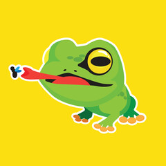 frog is catching an insect