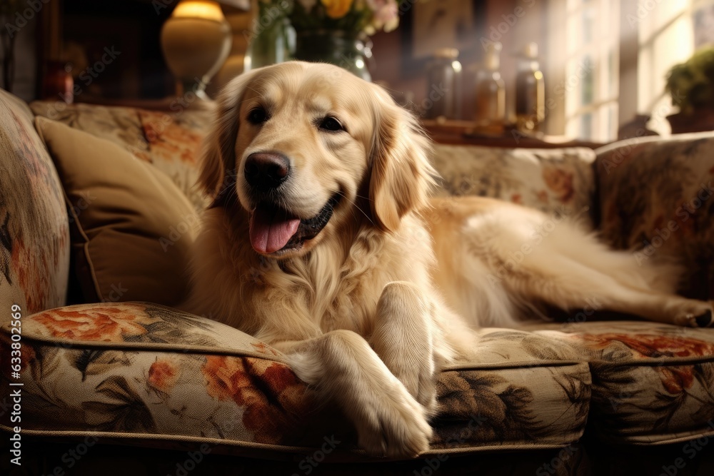 Canvas Prints Cute Golden Retriever in lounge.