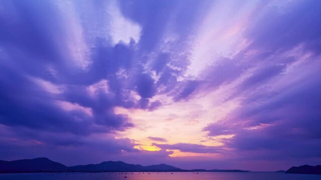 Beautiful 4K Time lapse of Majestic sunrise or sunset sky landscape,Amazing light of nature cloudscape sky and Clouds moving away rolling,Colorful sunrise cloud timelapse,Travel and nature background