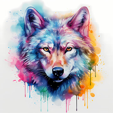 a painting of wolf vivid color splash watercolor