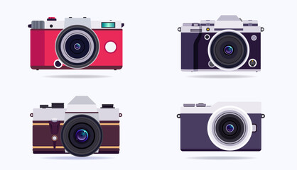 front view mirrorless camera set, digital camera for photography. camera design with stunning optical lens. photographer's equipment. digital camera designs vary for shooting