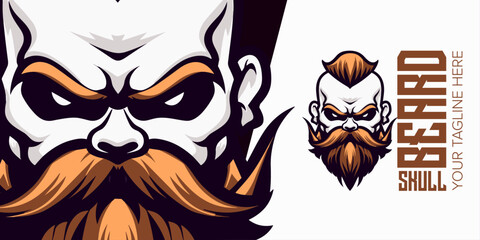 Zombie Skull with Beard: Modern Mascot Vector Logo Design for Sport, Esport Team, Badge, Emblem, and T-shirt Printing