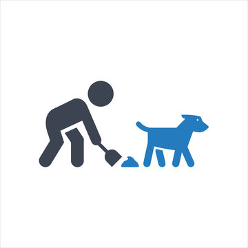 Person cleaning dog poop icon