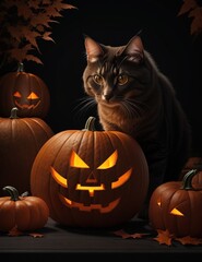 halloween pumpkin with bats and moon