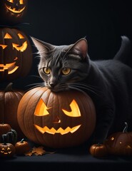 halloween pumpkin with bat