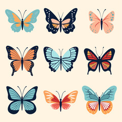 Fototapeta na wymiar Butterfly Fly Bug Flat Collection