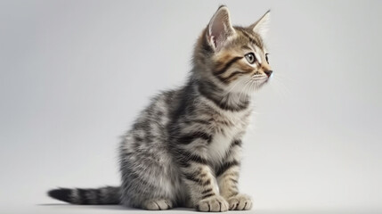 cute kitten on white background.side view. Generative AI