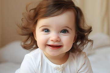 Fototapeta premium photo of Beautiful smiling cute baby,generative ai