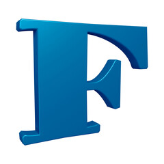 3D alphabet letter f in blue color for education and text concept