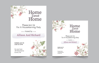 Set of housewarming party invitation templates, Vector illustration eps 10, a4 poster, and square post for social media