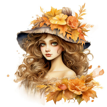 fall girl with leaves, autumn lady