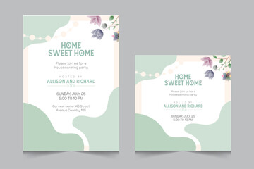 Set of housewarming party invitation templates, Vector illustration eps 10, a4 poster, and square post for social media