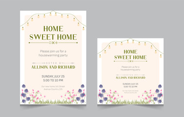 Set of housewarming party invitation templates, Vector illustration eps 10, a4 poster, and square post for social media