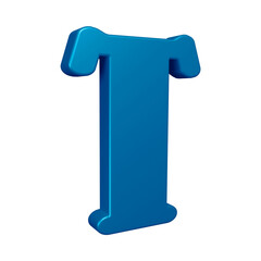 3D alphabet letter t in blue color for education and text concept
