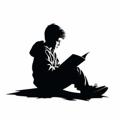 boy reading a book illustration isolated on white