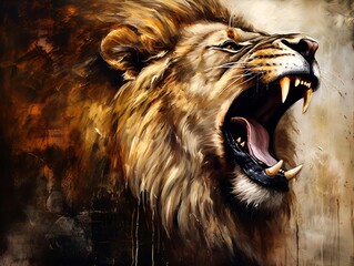 Fototapeta premium Lion illustration paintings of unique wall art generative ai