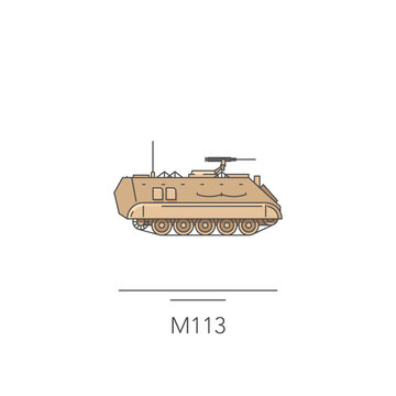 M113 icon. Outline colorful icon of armored carrier on white. Vector illustration