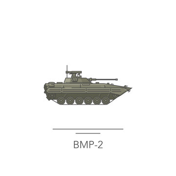 BMP-2 icon. Outline colorful icon of armored vehicle on white. Vector illustration