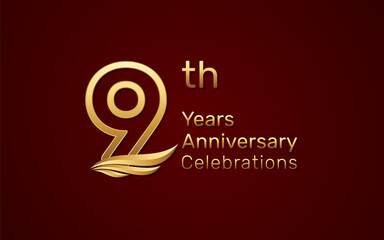 9th anniversary logo design with double line number style and golden wings, vector template