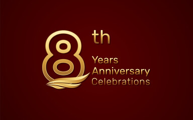 8th anniversary logo design with double line number style and golden wings, vector template