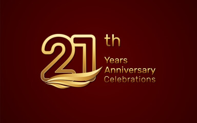 21th anniversary logo design with double line number style and golden wings, vector template