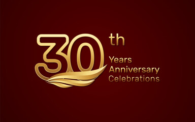 30th anniversary logo design with double line number style and golden wings, vector template