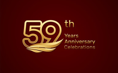 59th anniversary logo design with double line number style and golden wings, vector template