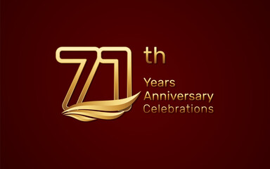 71th anniversary logo design with double line number style and golden wings, vector template