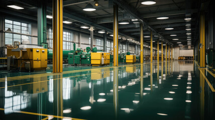 floor with self-leveling green epoxy resin in industrial warehouse - obrazy, fototapety, plakaty